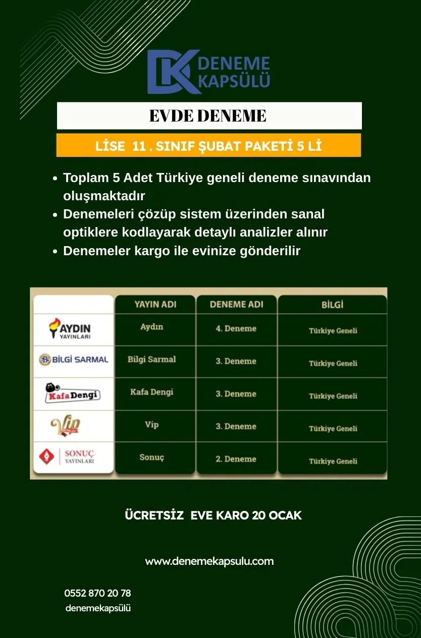 11. Sınıf Şubat Paketi 5 Li Türkiye Geneli