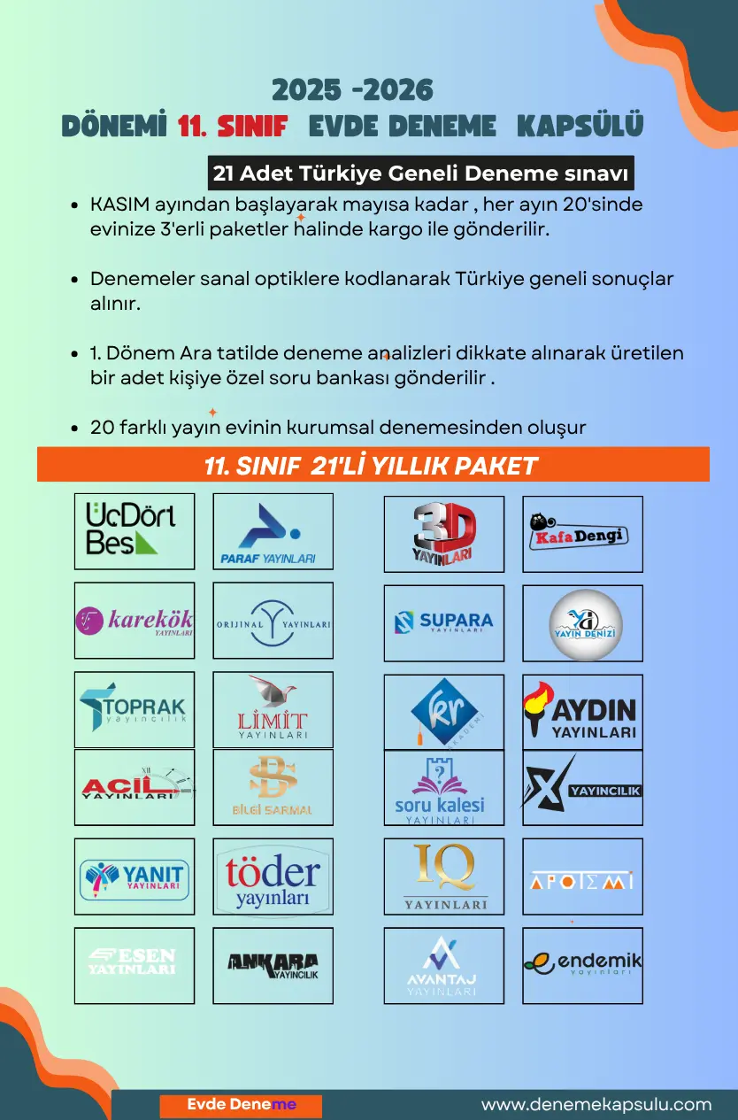 11.sınıf Türkiye Geneli 2025-2026 Yıllık Deneme Sınavı Aboneligi