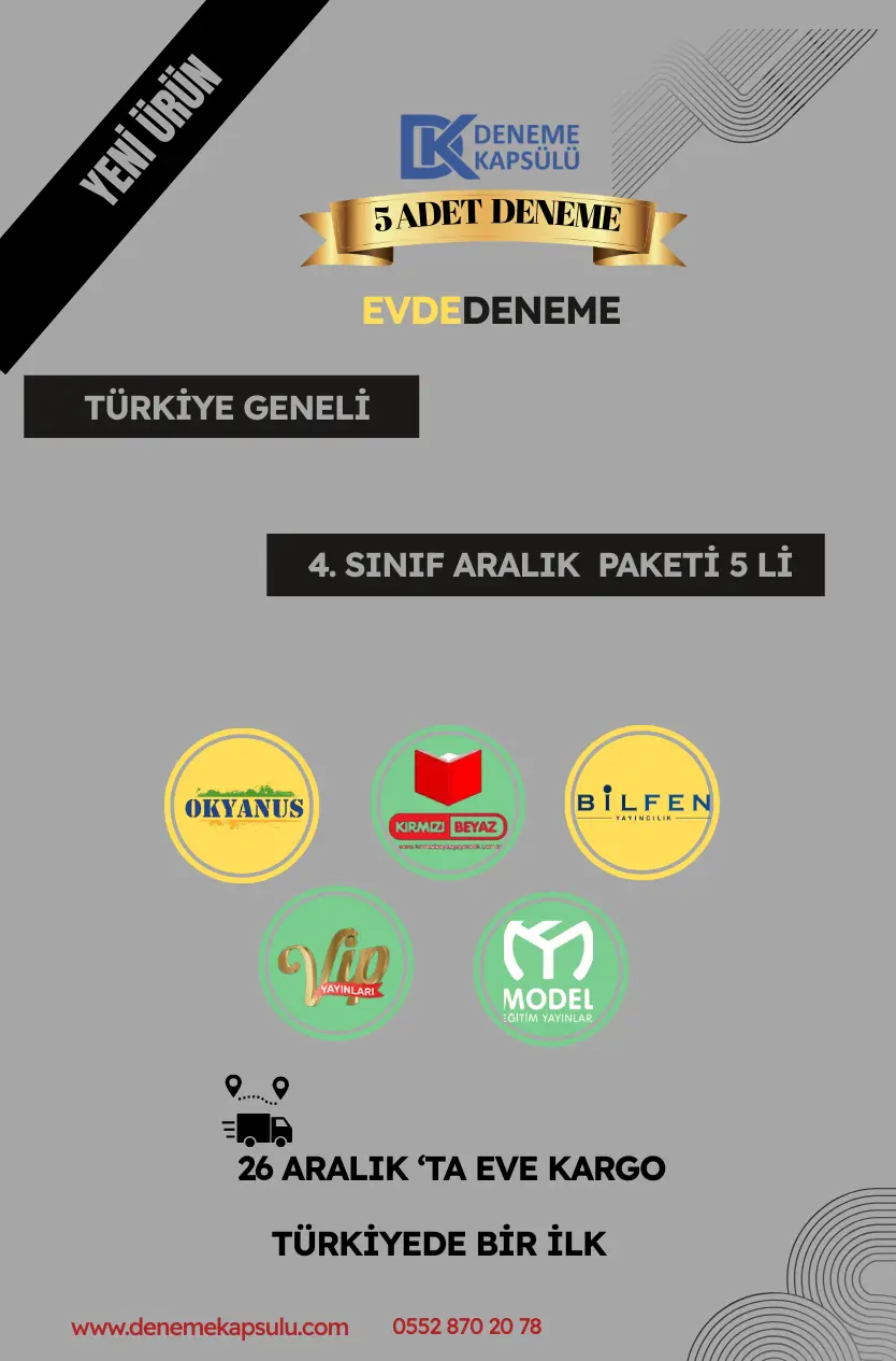 4. Sınıf Aralık Ayı Türkiye Geneli Deneme Paketi 5'li