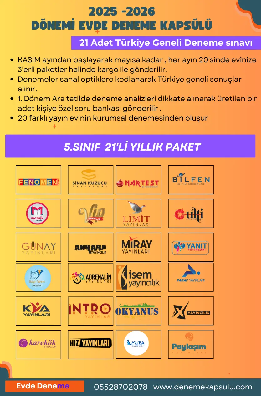 5. Sınıf 21'lı Türkiye Geneli Deneme Paketi 2025 - 2026