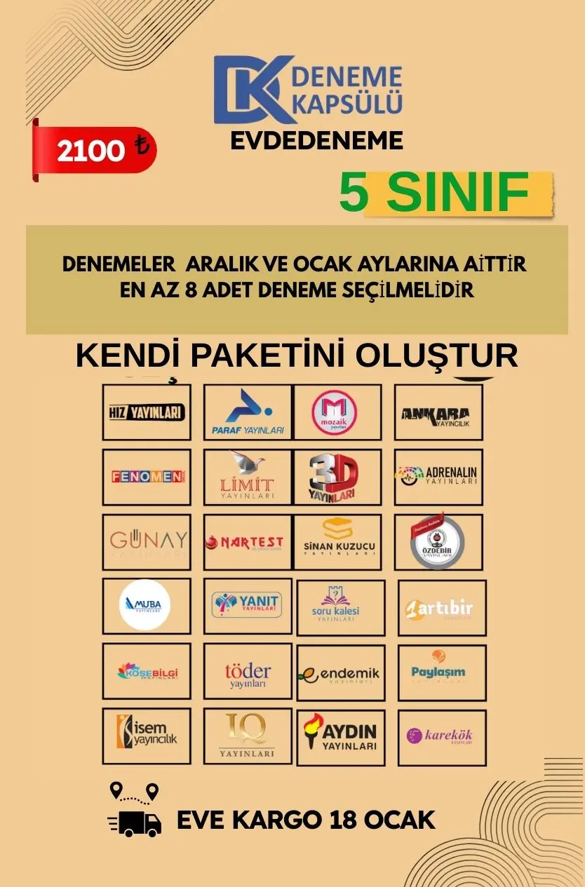 5 Sınıf Kendi Paketini Oluştur Türkiye Geneli Deneme Paketi 8 Li