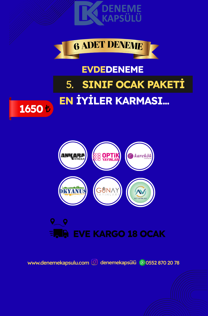 5. Sınıf Ocak Ayı Türkiye Geneli Deneme Paketi 6'li