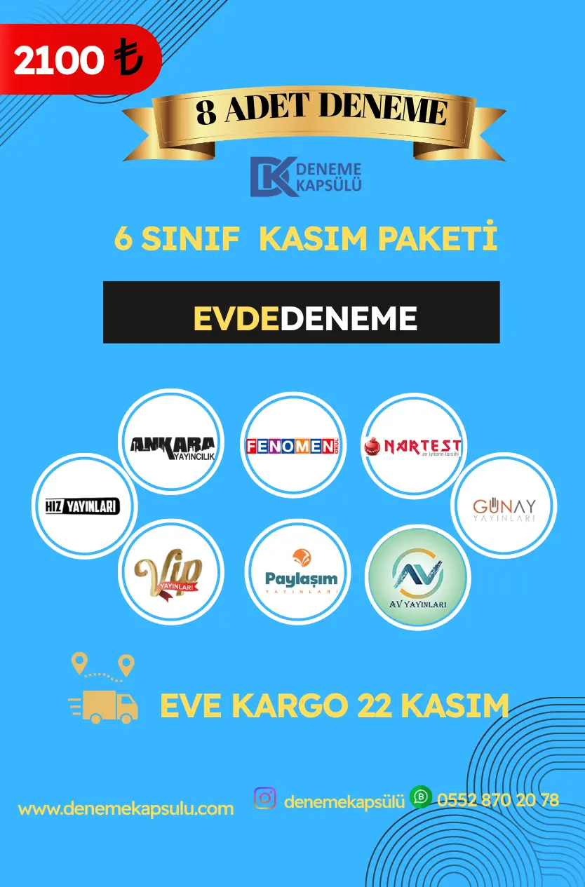 6. Sınıf Kasım Ayı Türkiye Geneli Deneme Paketi 8'li