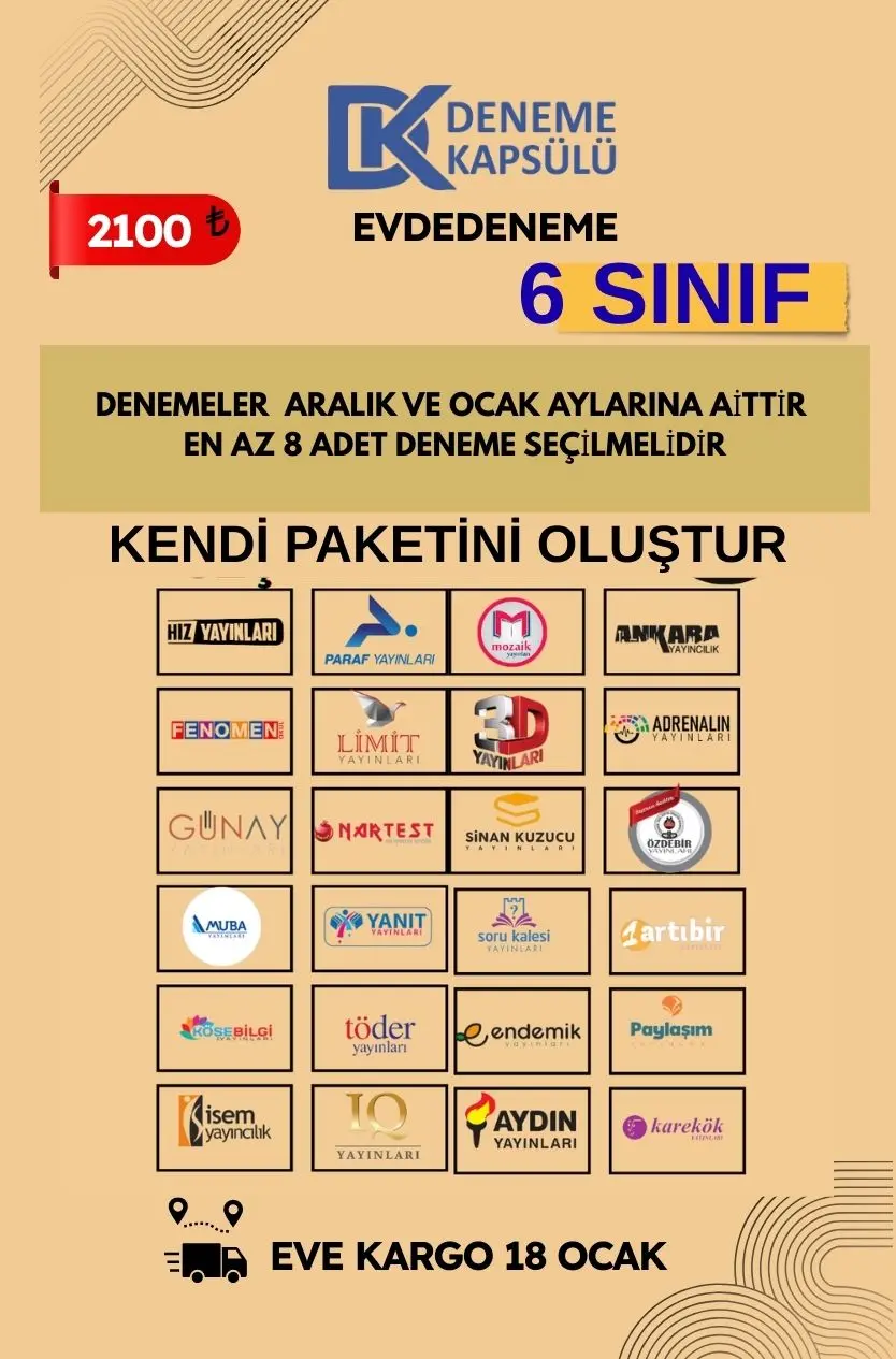 6 Sınıf Kendi Paketini Oluştur Türkiye Geneli Deneme Paketi 8 Li