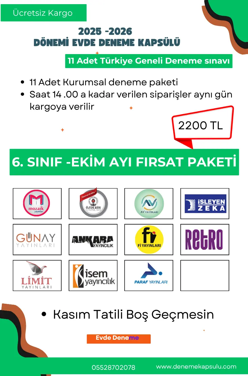 6 Sınıf Türkiye Geneli Ekim Fırsat Paketi 11 Adet