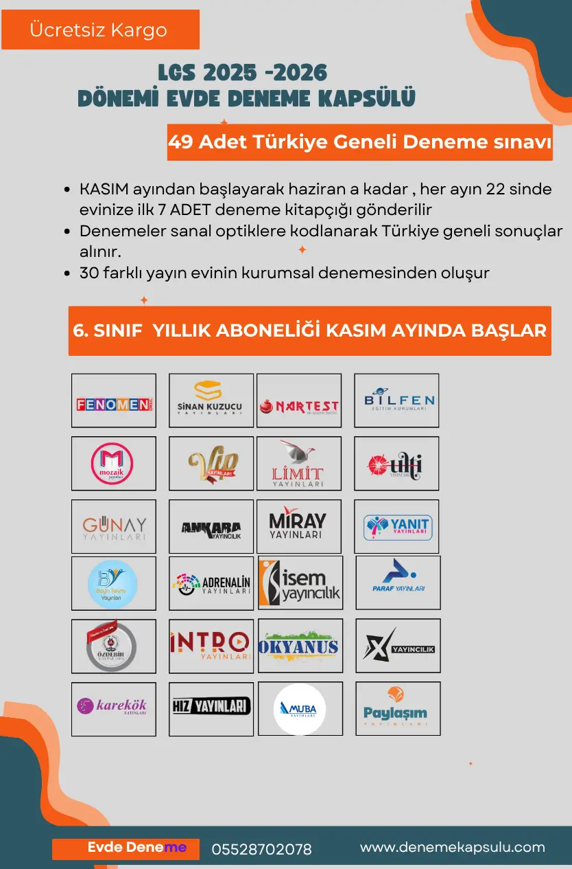 6 Sınıf Yıllık Deneme Aboneliği 49 Adet Türkiye Geneli (kasımdan Itibaren)