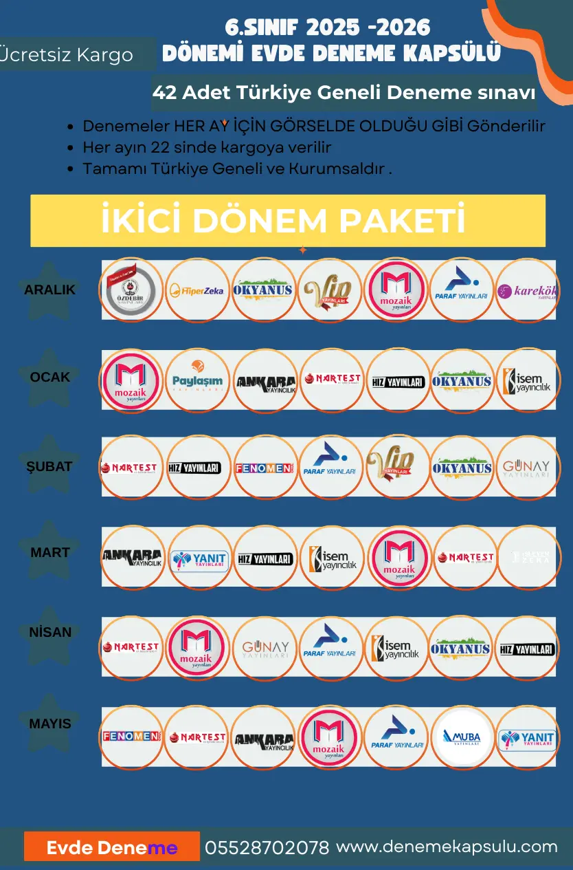 6.sınıf 2. Dönem Türkiye Geneli Deneme Paketi 42li
