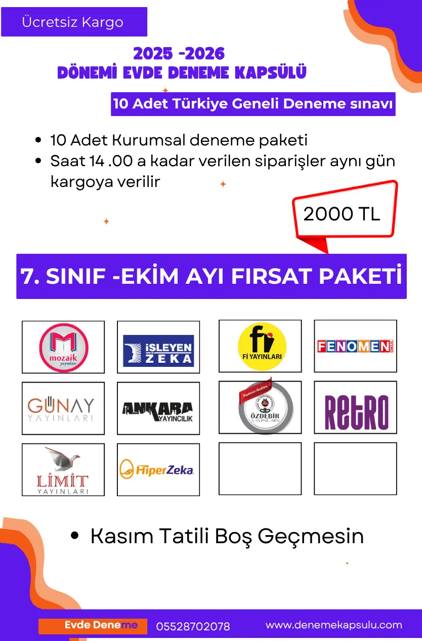 7 Sınıf Türkiye Geneli Deneme Sınavı Fırsat Paketi 10 Lu