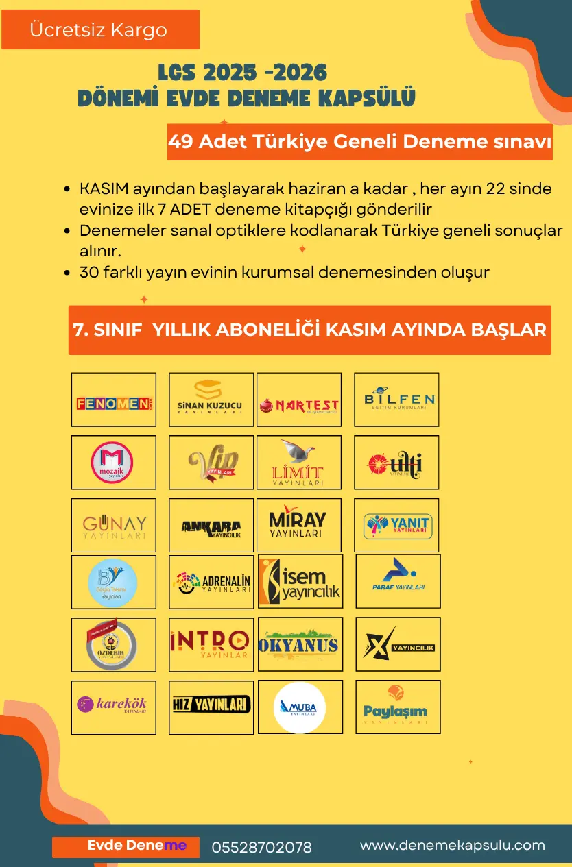 7 Sınıf Türkiye Geneli Yıllık Deneme Sınavı Aboneligi 49 Lu (kasımdan Itibaren)