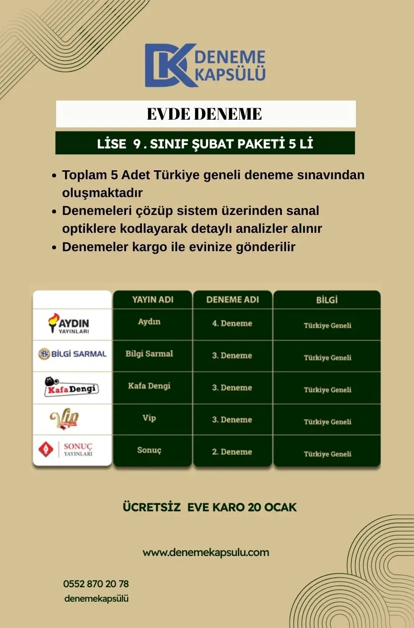 9. Sınıf Şubat Paketi 5 Li Türkiye Geneli