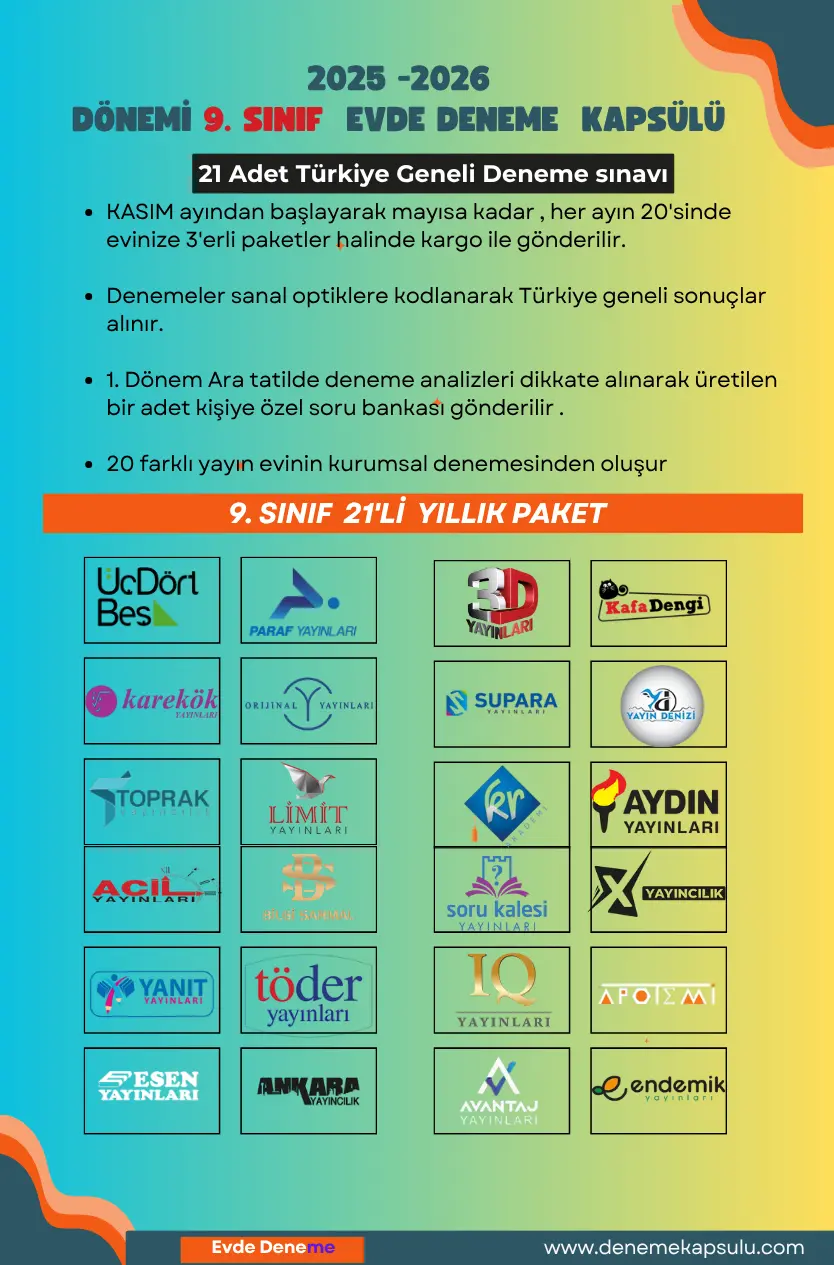 9.sınıf Türkiye Geneli 2025-2026 Yıllık Deneme Sınavı Aboneligi