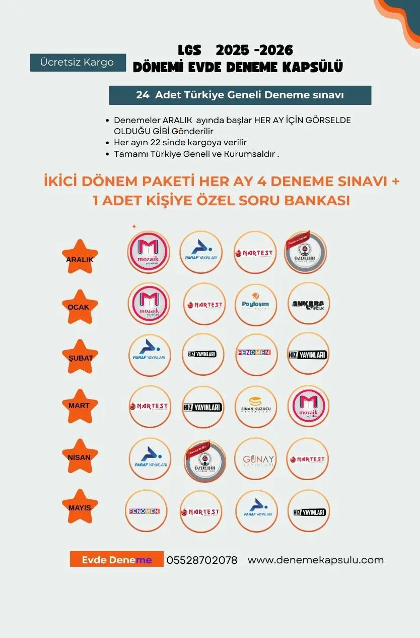 Lgs 24 Lü Türkiye Geneli Deneme Sınavı Paketi + Bir Adet Kişiye Özel Soru Bankası