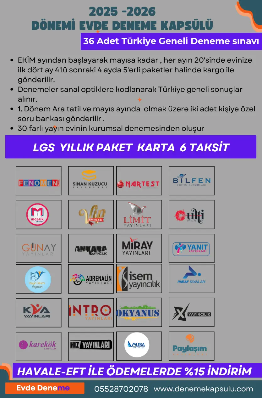 Lgs 36 Lı Türkiye Geneli Deneme Paketi 2025 - 2026 + Kişiye Özel 2 Adet Soru Bankası