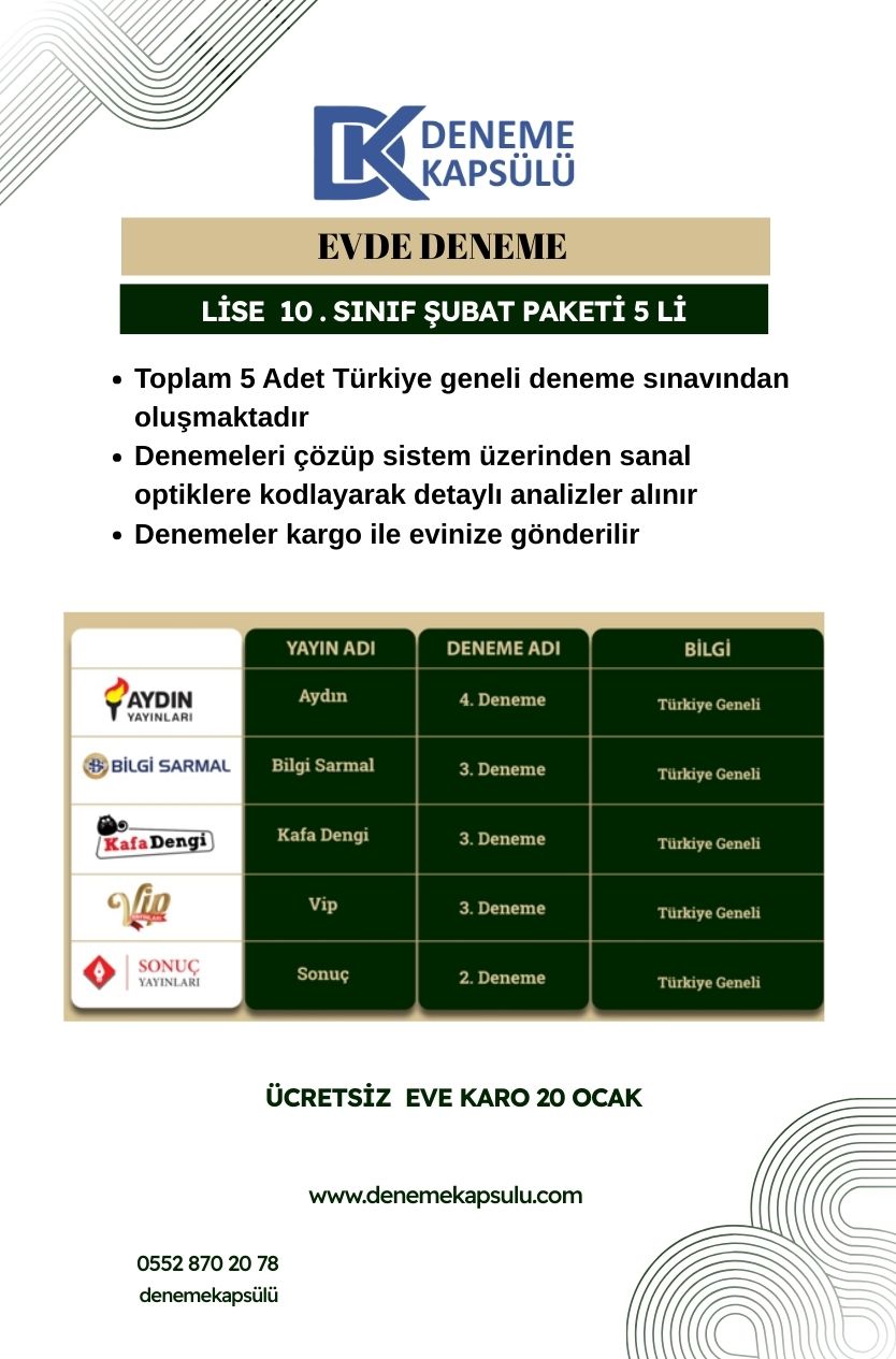 10. Sınıf Şubat Paketi 5 Li Türkiye Geneli