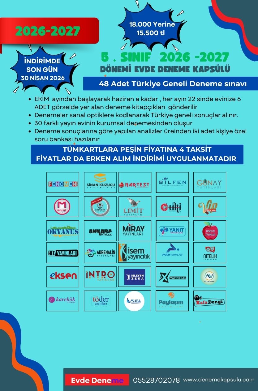 (2026 - 2027) 5. Sınıf Yıllık Deneme Kulübü 48 Li + Iki Adet Kişiye Özel Soru Bankası