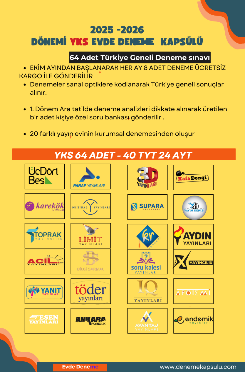 Yks 64 Lü Türkiye Geneli Deneme Paketi 2025 -2026 Dönemi