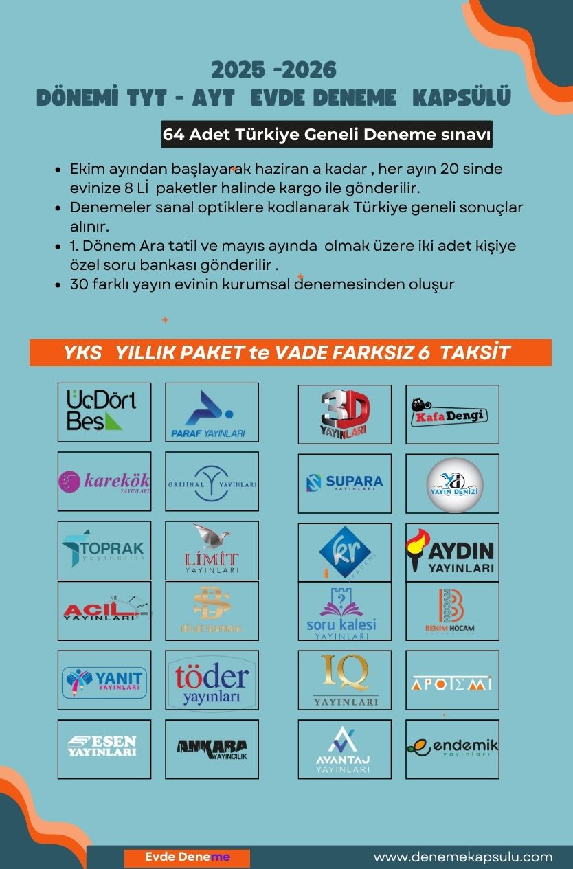 2025-2026 & 64 Adet Biryıllık Kurumsal Türkiye Geneli Yks Deneme Paketi
