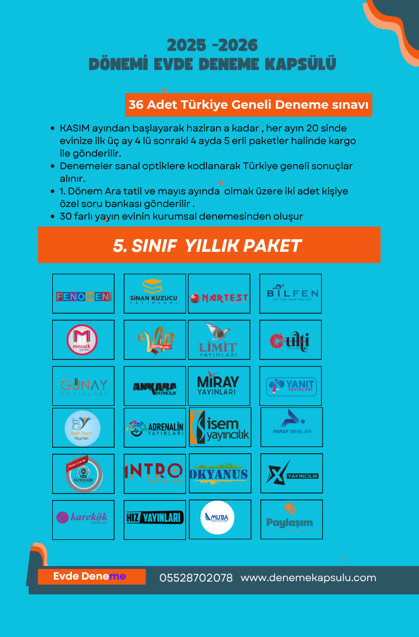 5. Sınıf 36 Lı Türkiye Geneli Deneme Paketi 2025 - 2026 + Kişiye Özel 2 Adet Soru Bankası