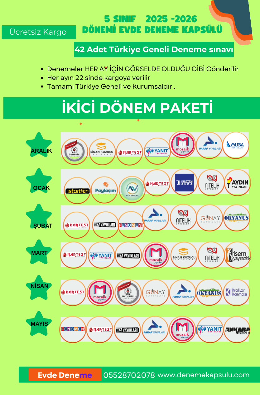 5 Sınıf 2. Dönem 42 Li Türkiye Geneli Deneme Aboneligi