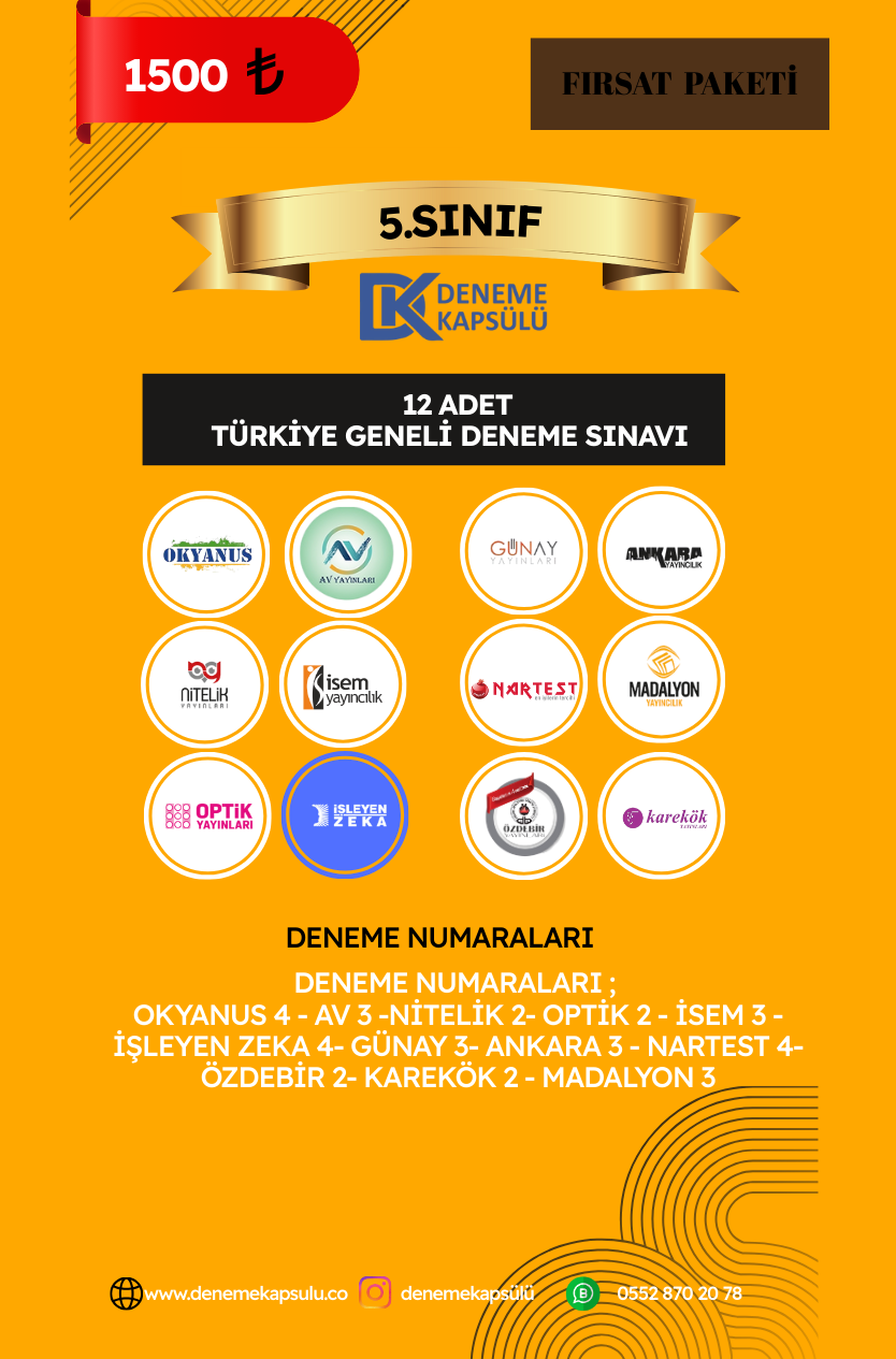 5. Sınıf 12 Adet Türkiye Geneli Fırsat Paketi