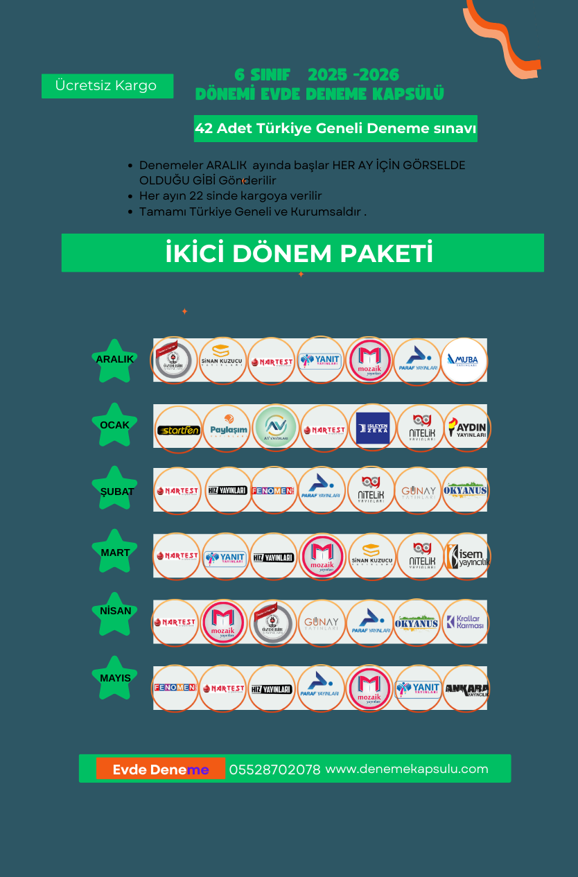 6.sınıf 2. Dönem Türkiye Geneli Deneme Paketi 42li