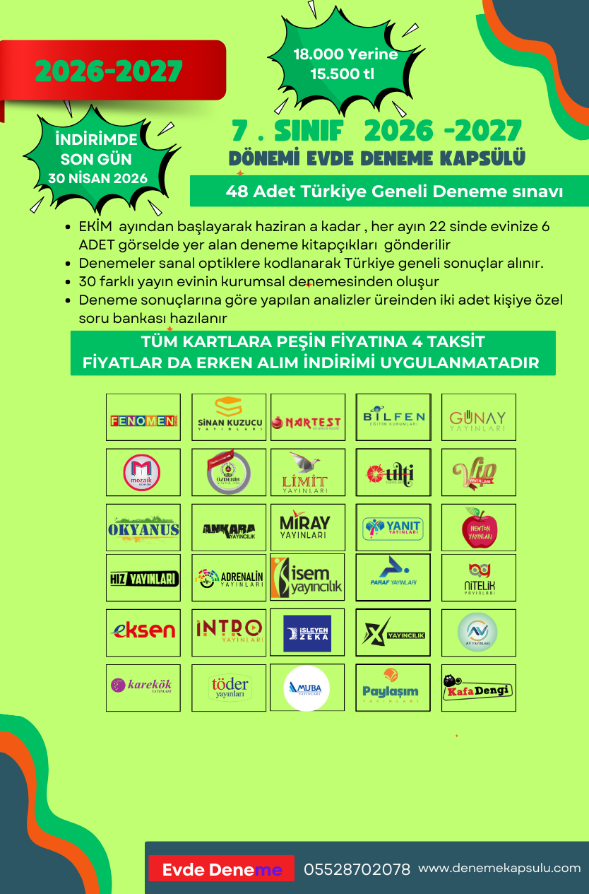 (2026 - 2027) 7. Sınıf Yıllık Deneme Kulübü 48 Li + Iki Adet Kişiye Özel Soru Bankası