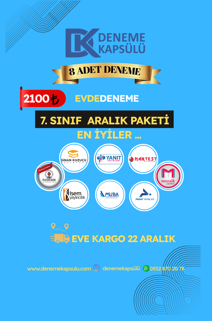 7. Sınıf Türkiye Geneli Deneme Sınavı Aralık Paketi 8 Li