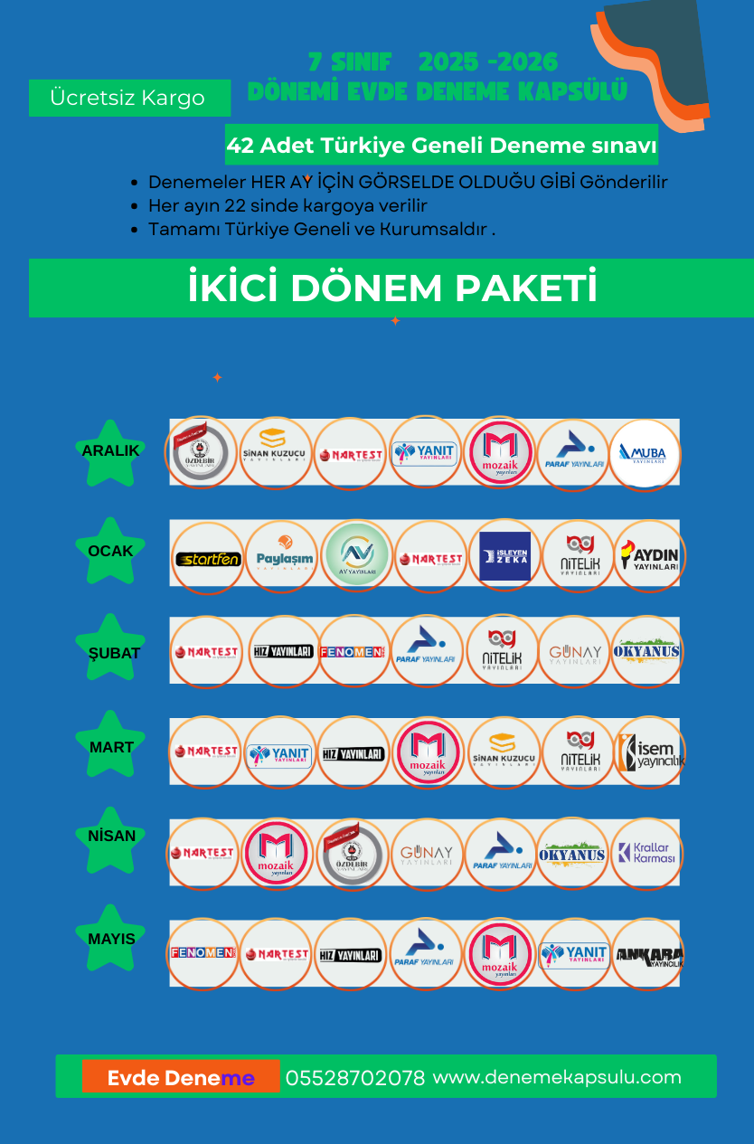 7 Sınıf 2. Dönem 42 Li Türkiye Geneli Deneme Aboneligi