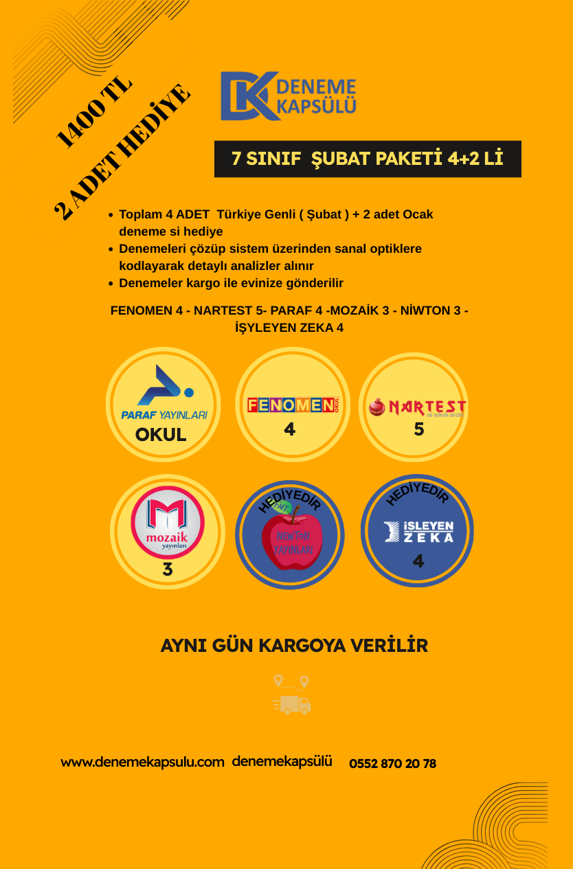 7 Sınıf Şubat Paketi 4+2 Türkiye Geneli
