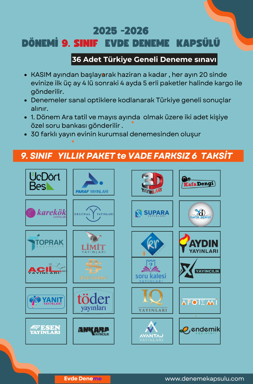 9.sınıf Türkiye Geneli 2025-2026 Yıllık Deneme Sınavı Aboneligi