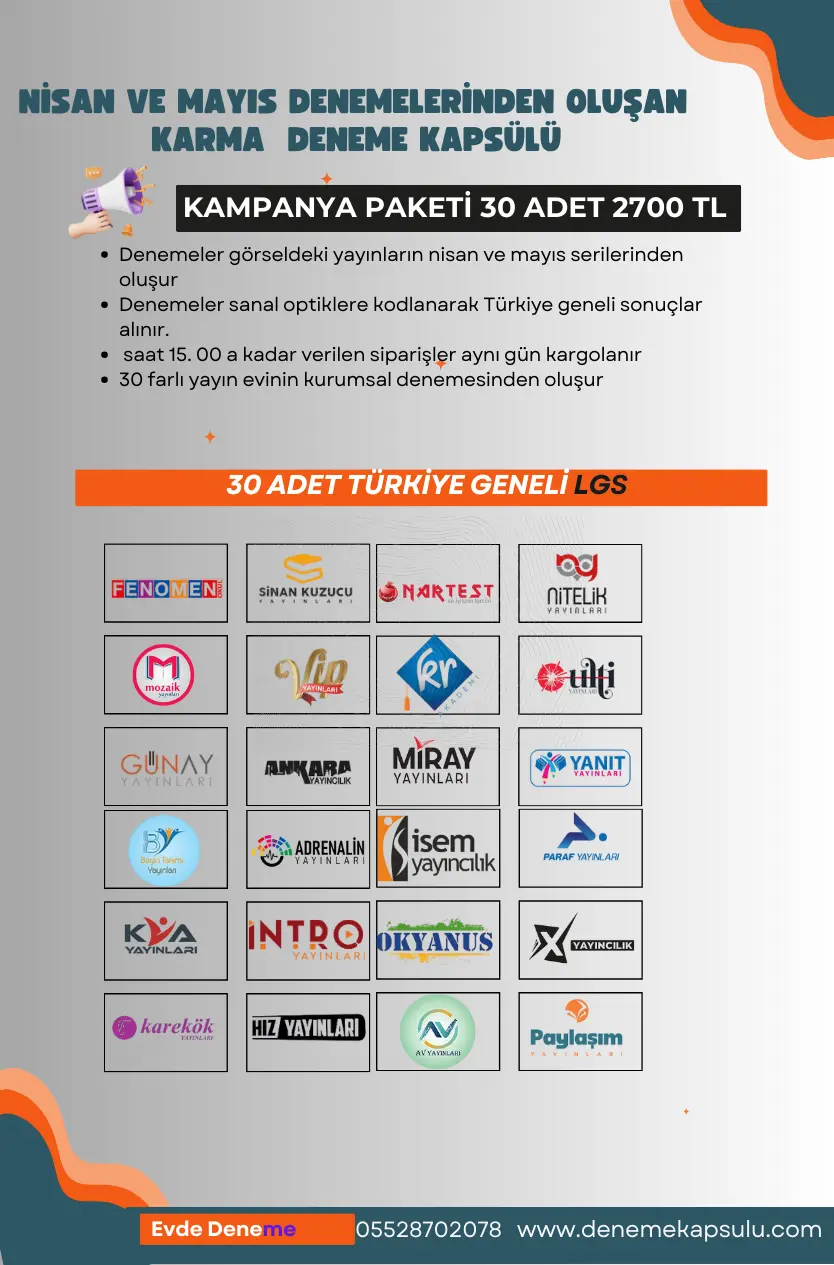 Lgs Türkiye Geneli Deneme Sınavı 30 Adet Nisan Mayıs Karması