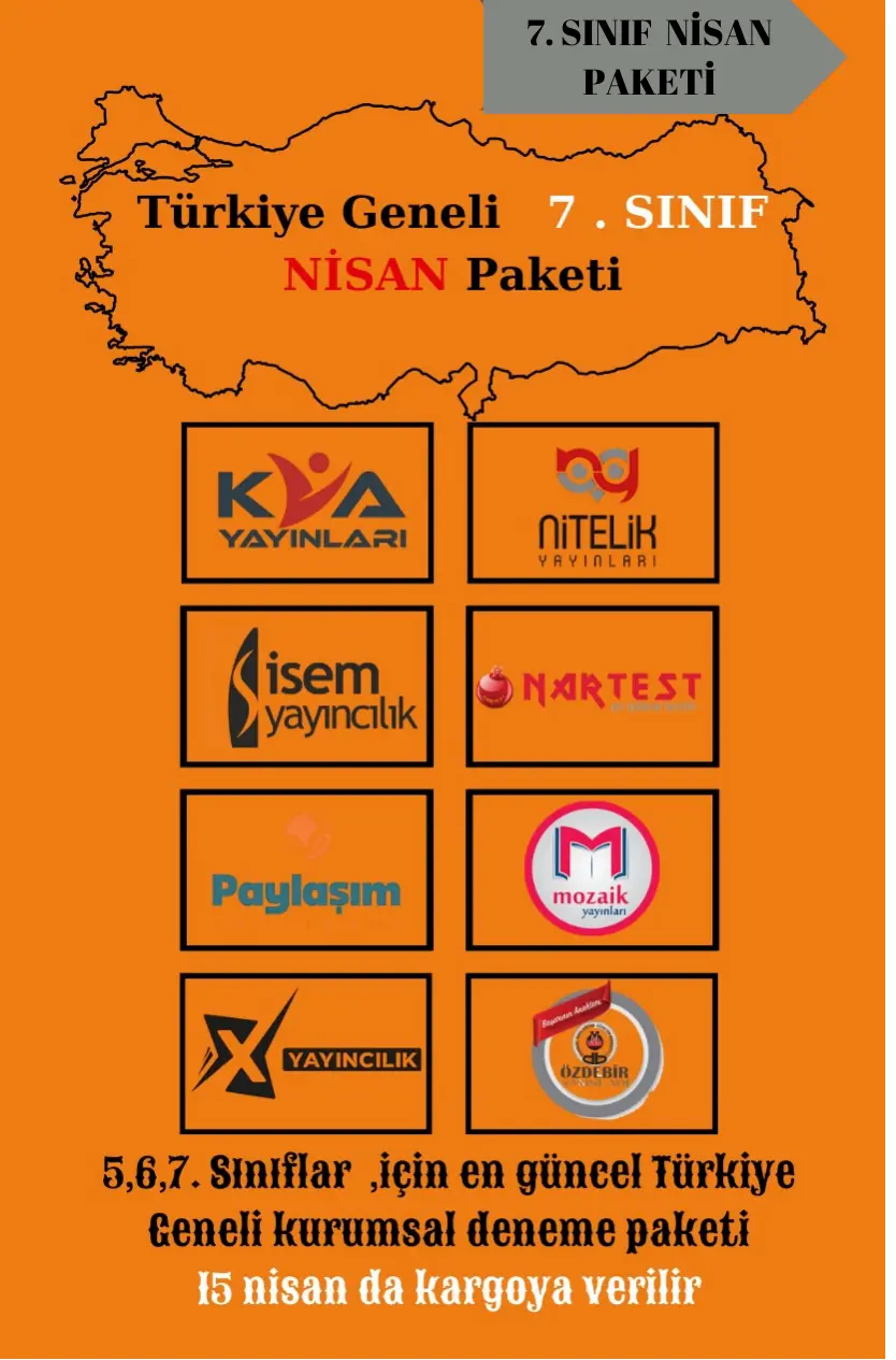 7. Sınıf Nisan Ayı Türkiye Geneli Deneme Paketi 8'li