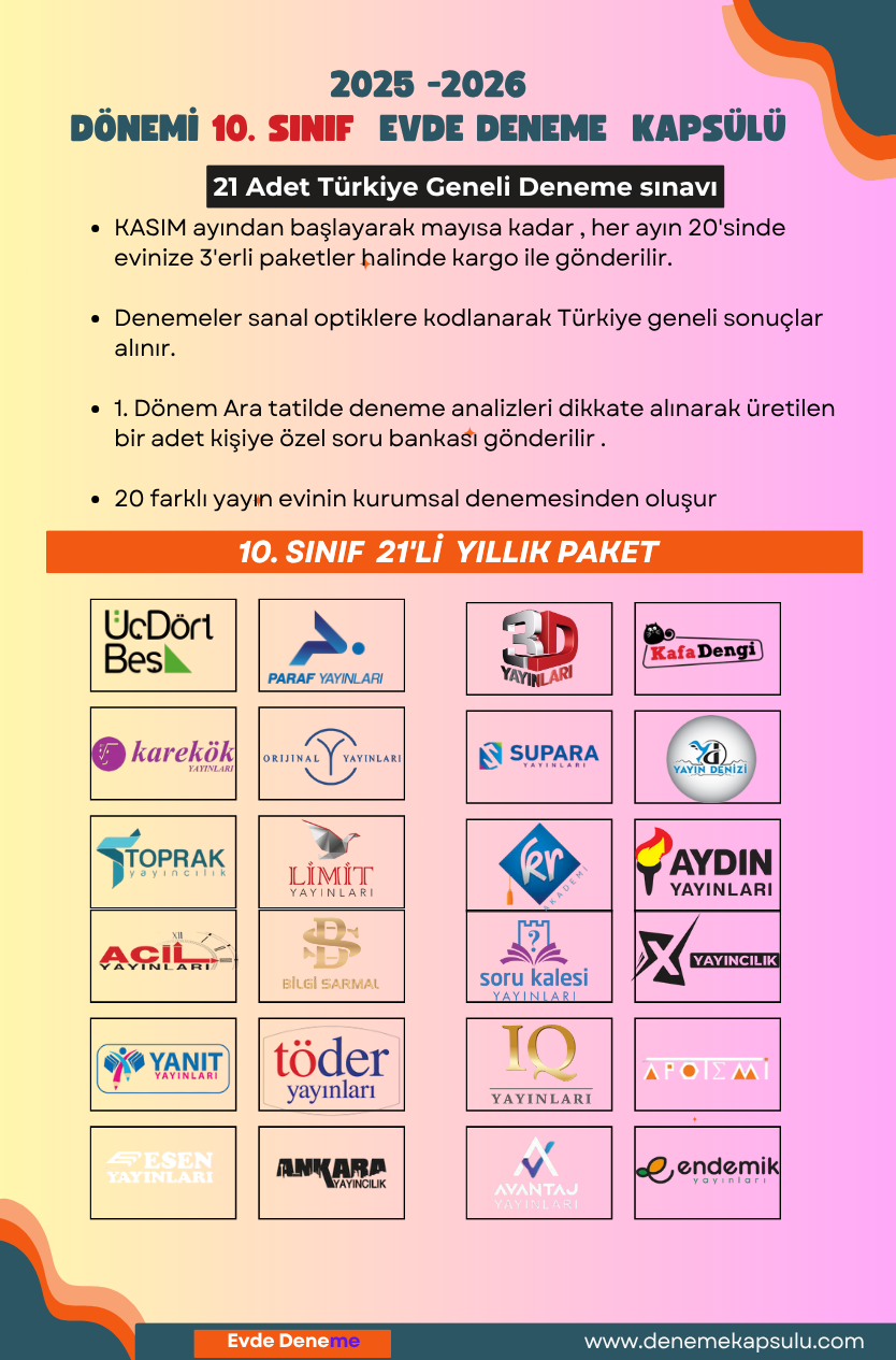 10.sınıf Türkiye Geneli 2025-2026 Yıllık Deneme Sınavı Aboneligi